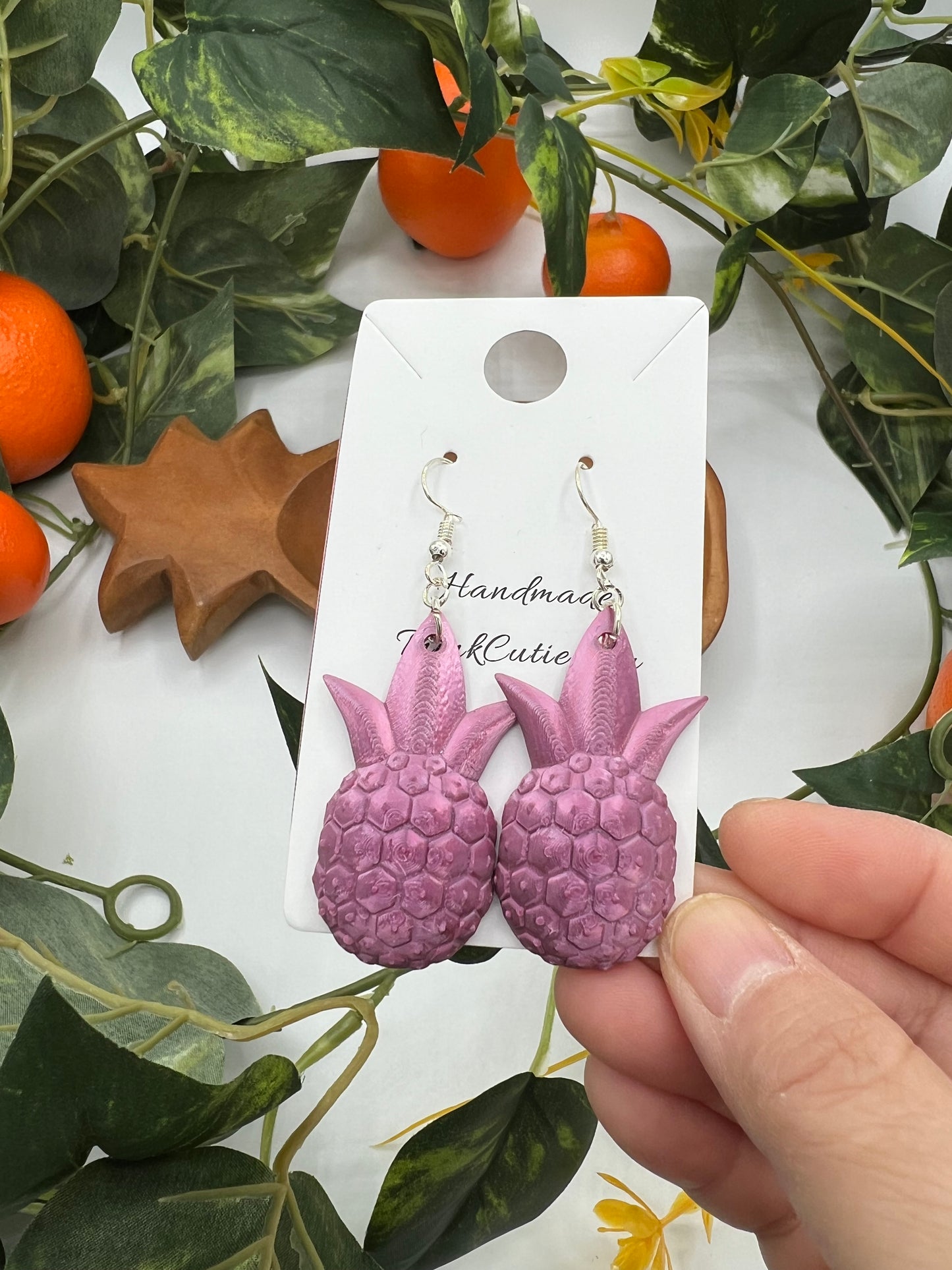 Magenta 3D Pineapple Earrings