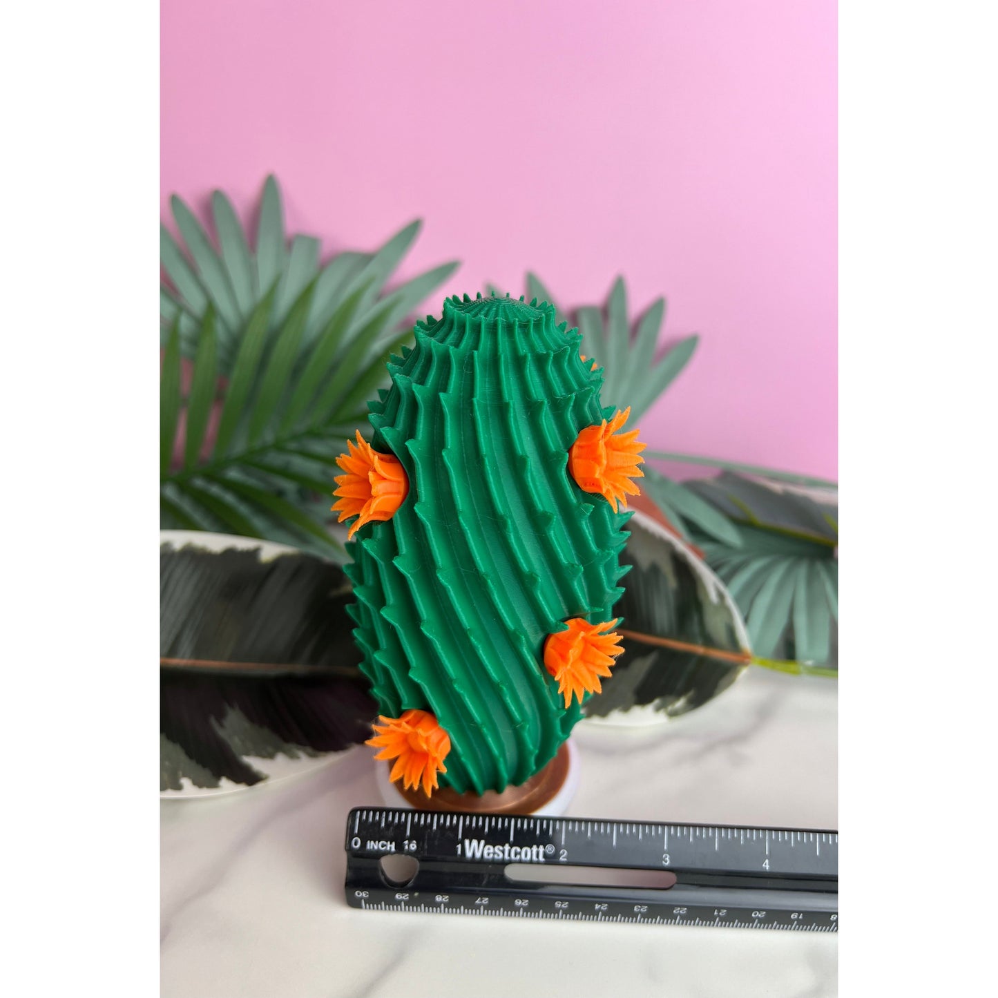 3D Mini Cactus with Orange Flowers