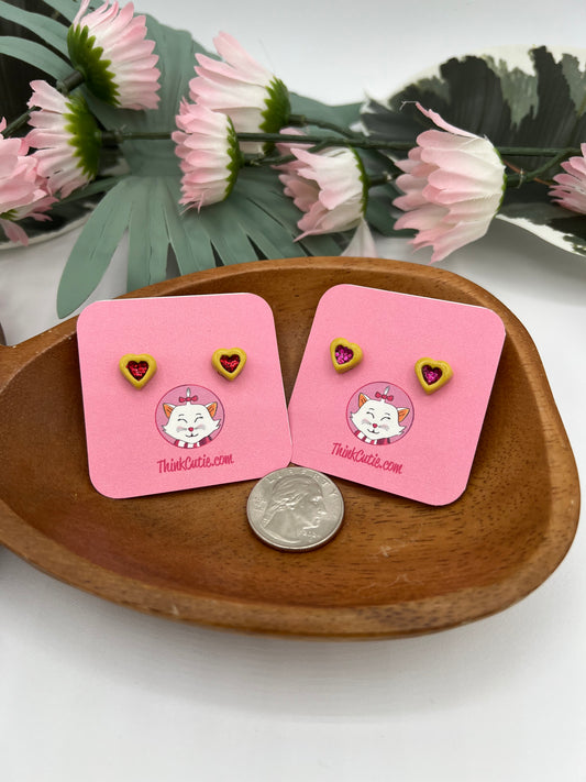 Handmade Miniature Pink Heart Cookie Studs