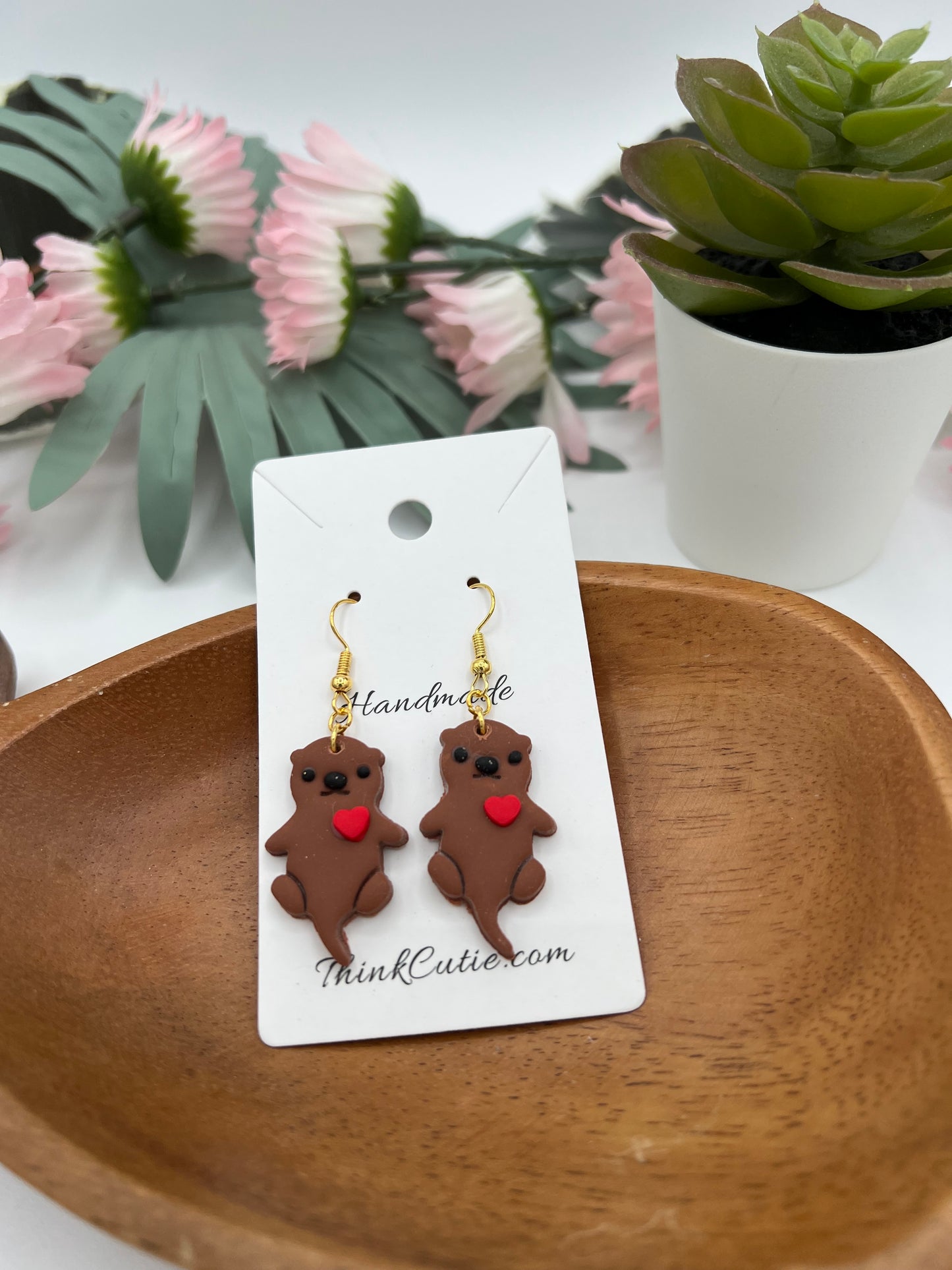 Handmade Otter Heart Earrings