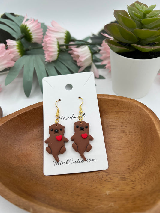 Handmade Otter Heart Earrings