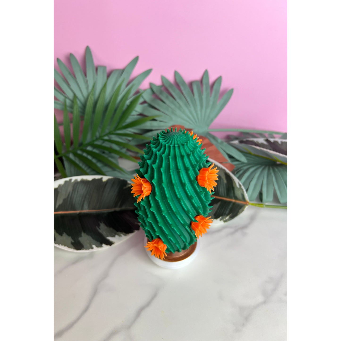 3D Mini Cactus with Orange Flowers