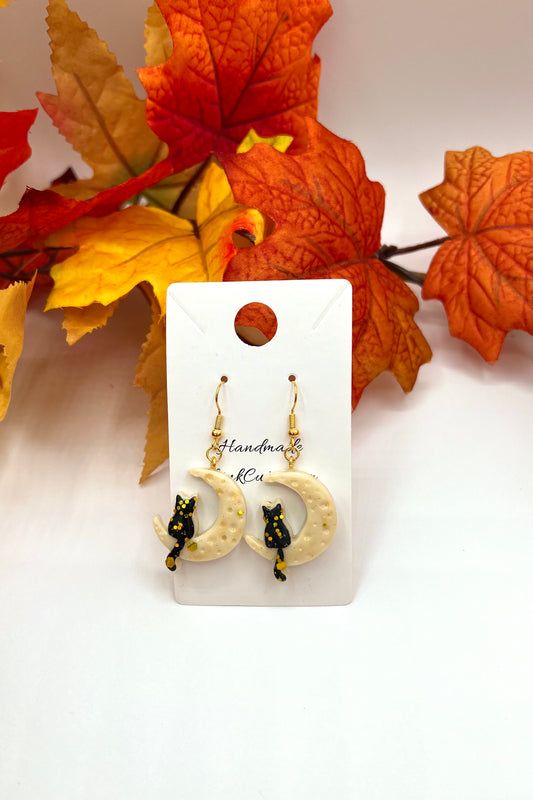 Cat and Moon Glow in the Dark Earrings