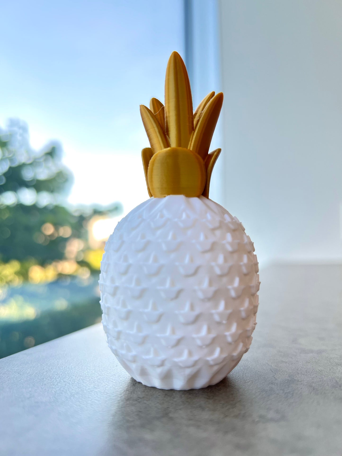 3D 6 Inch White and Gold Pineapple