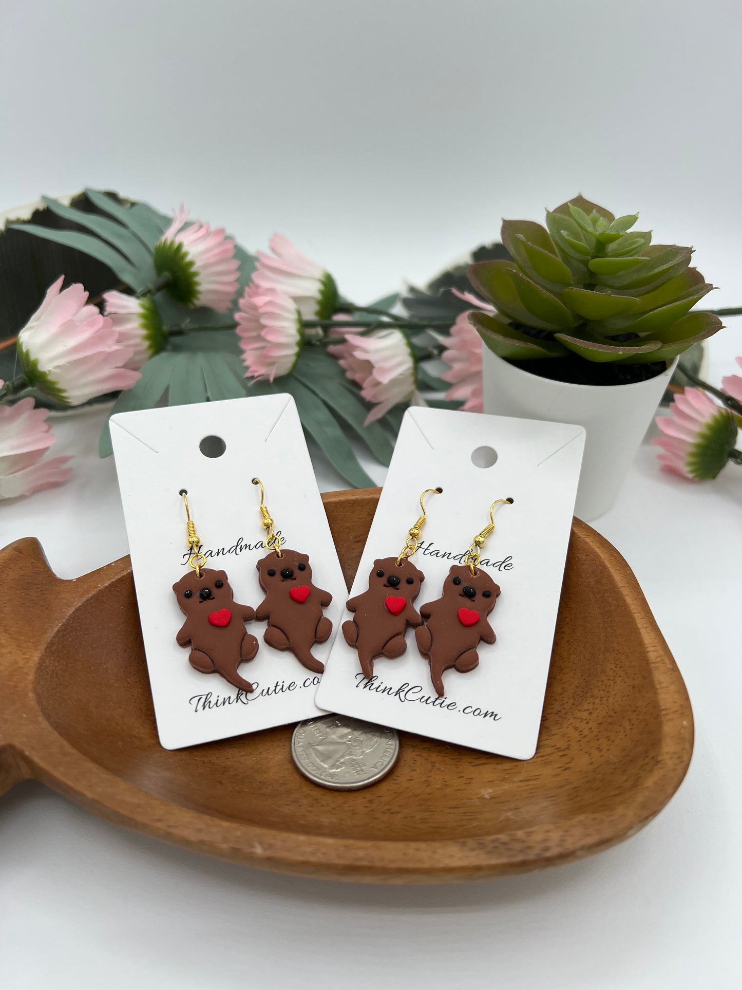 Handmade Otter Heart Earrings