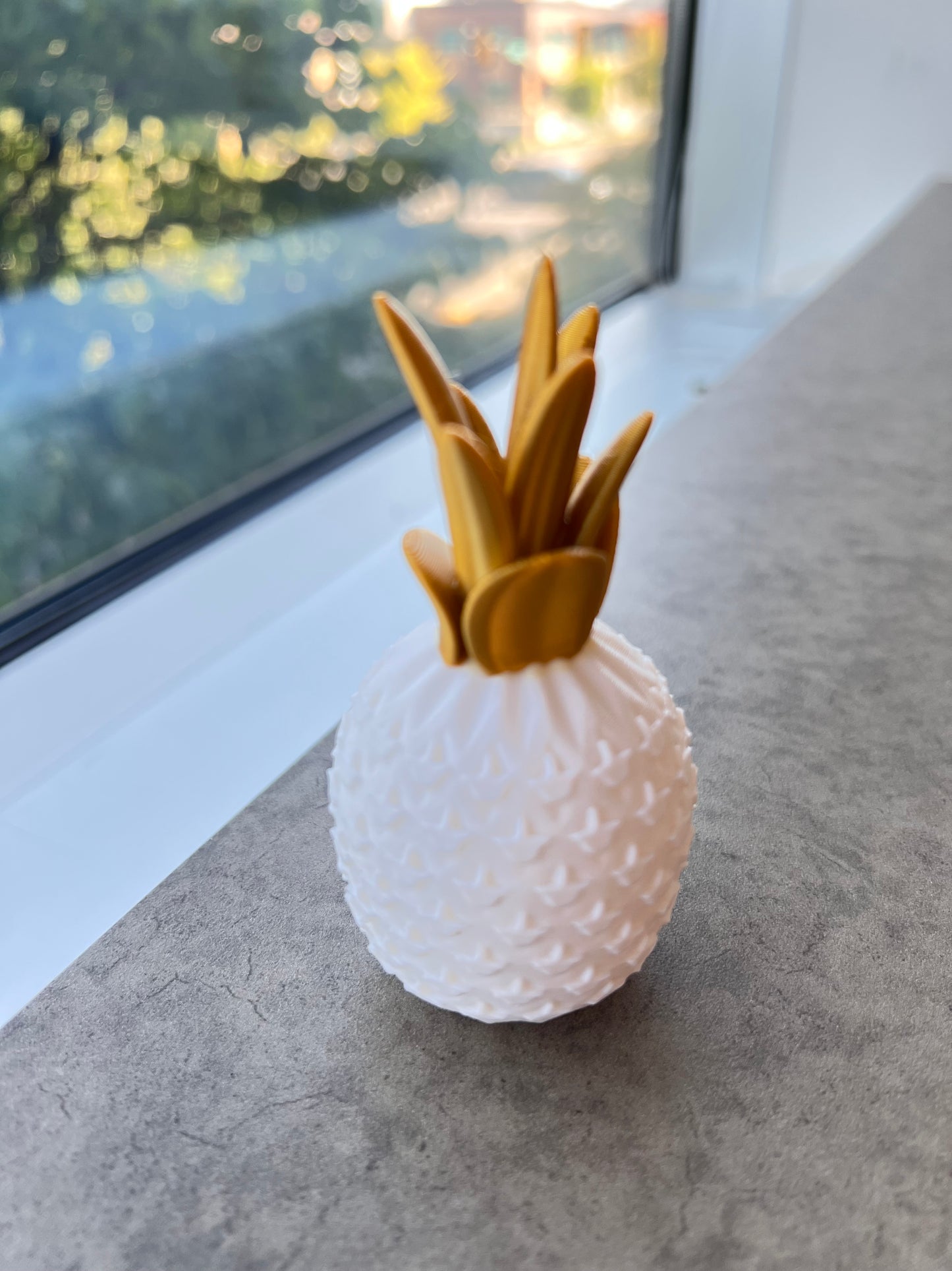 3D 6 Inch White and Gold Pineapple