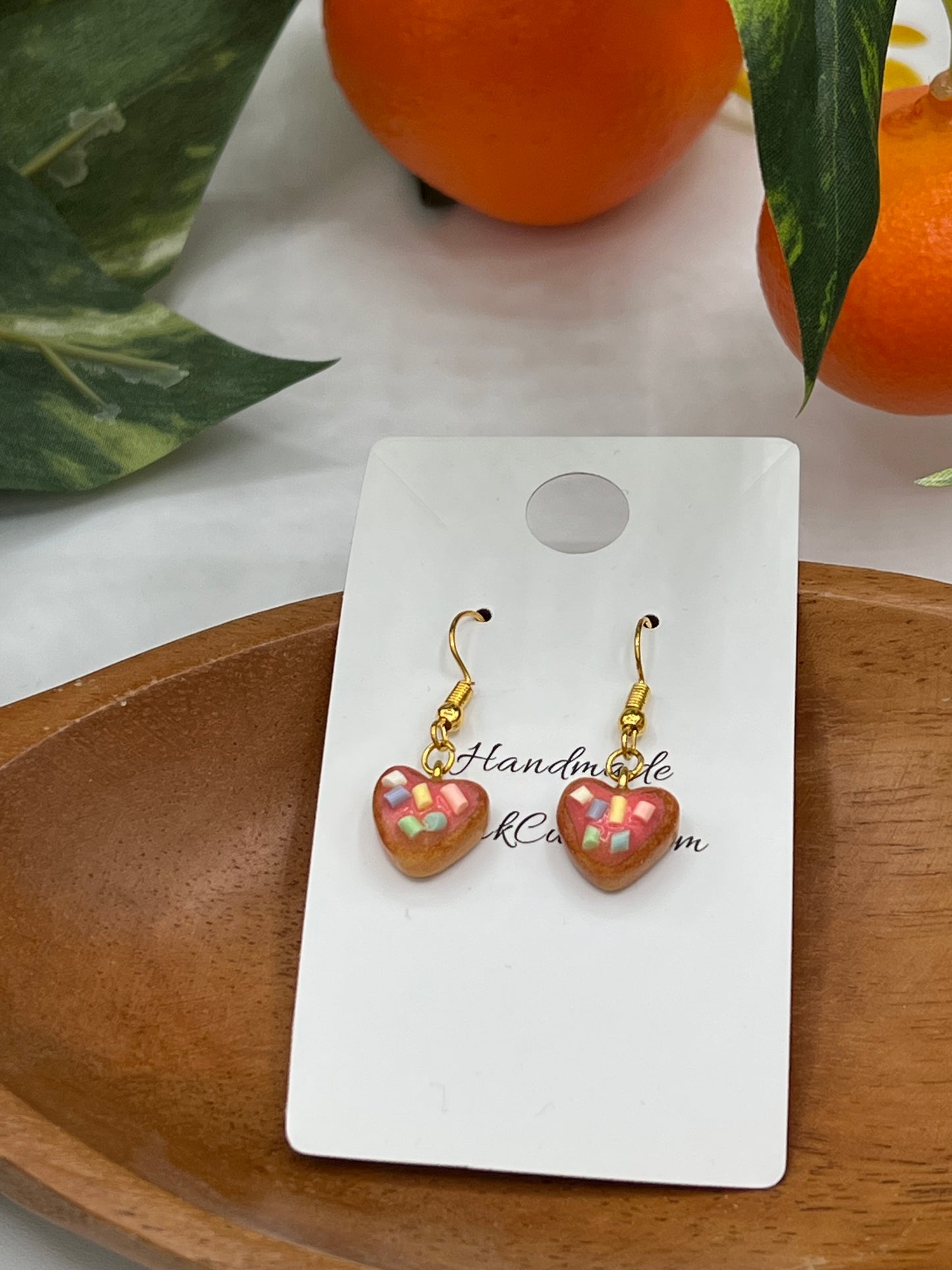 Pastry Pink Heart Earrings (Polymer Clay)