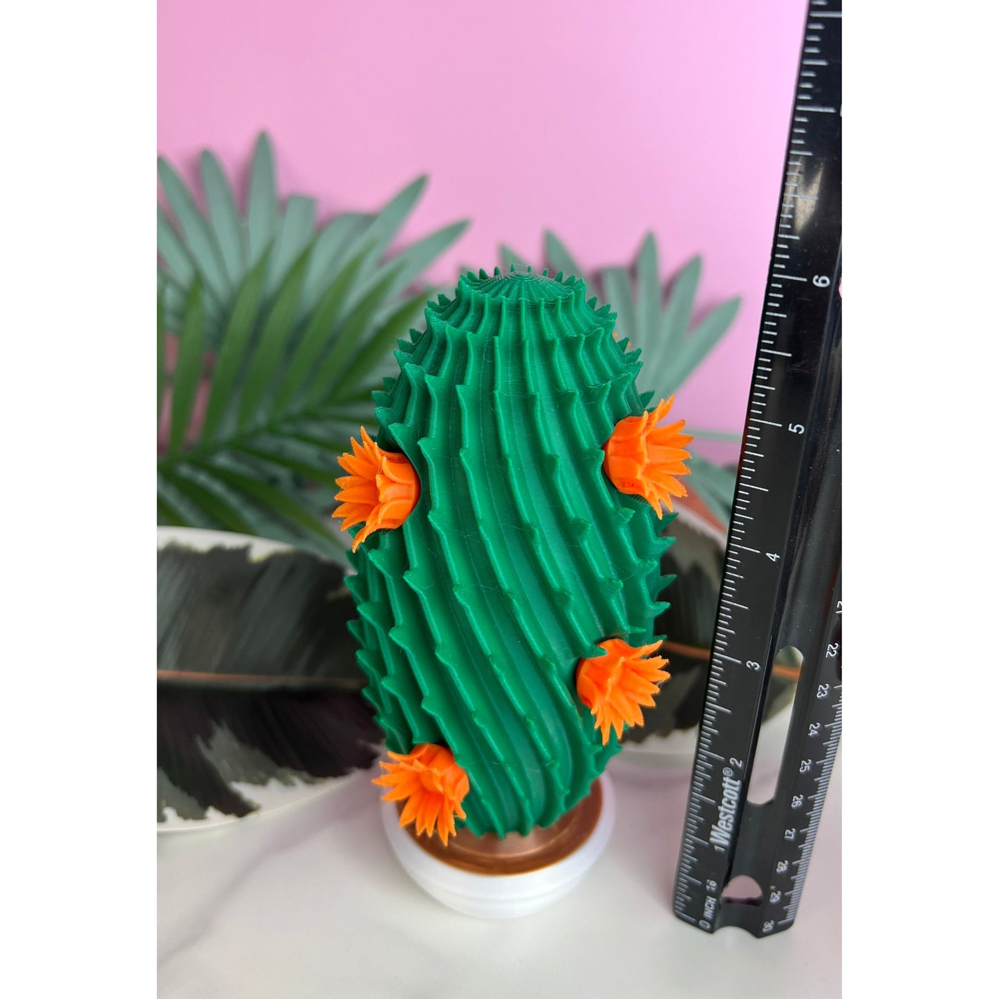 3D Mini Cactus with Orange Flowers