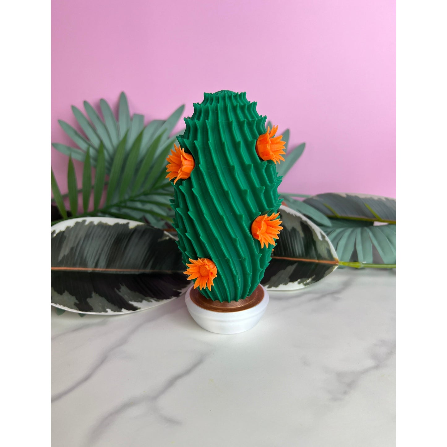 3D Mini Cactus with Orange Flowers