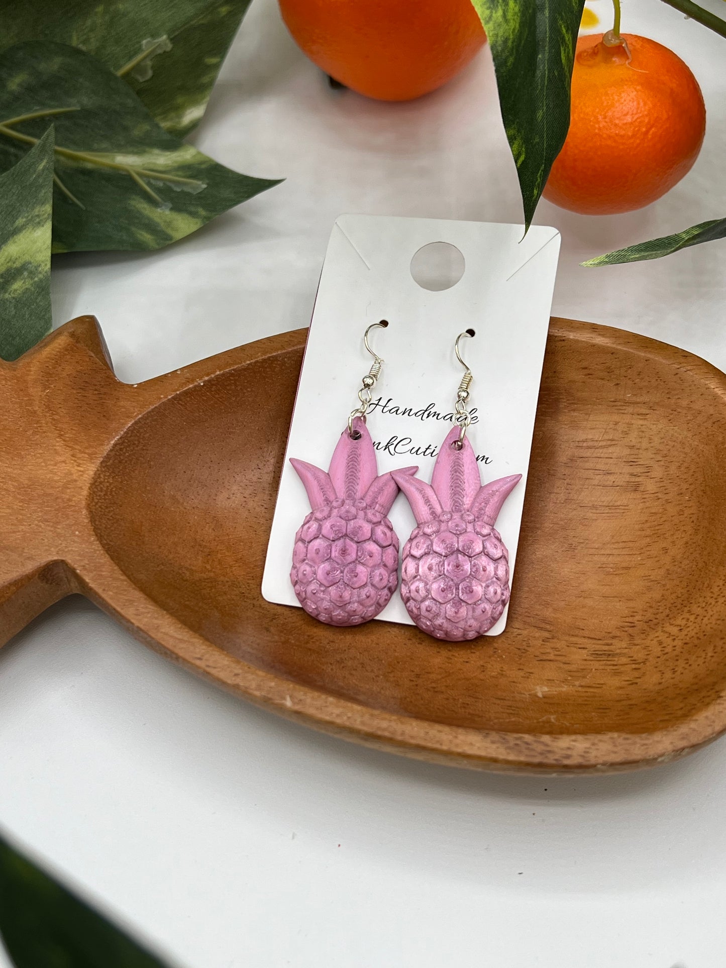 Magenta 3D Pineapple Earrings