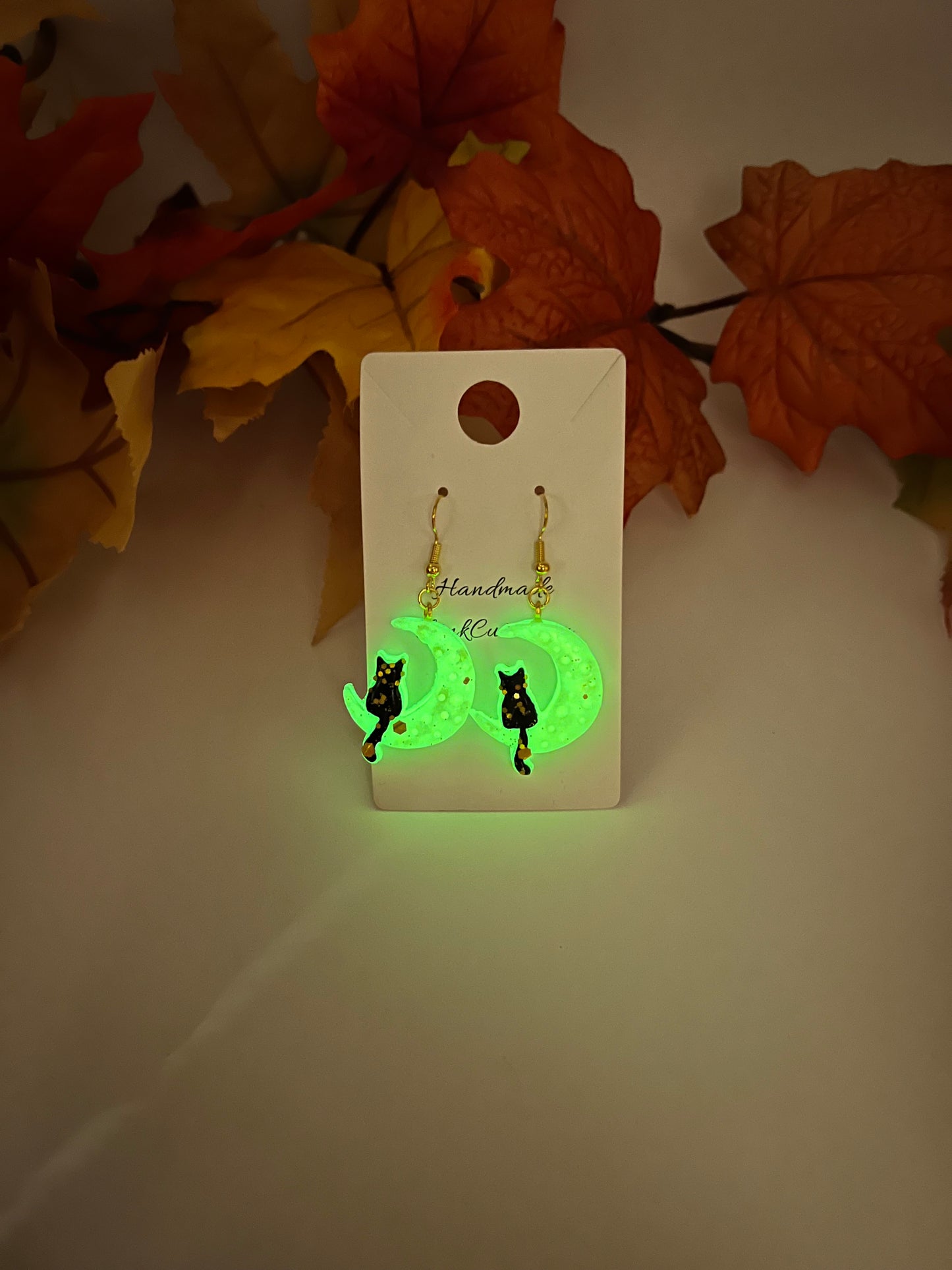 Cat and Moon Glow in the Dark Earrings